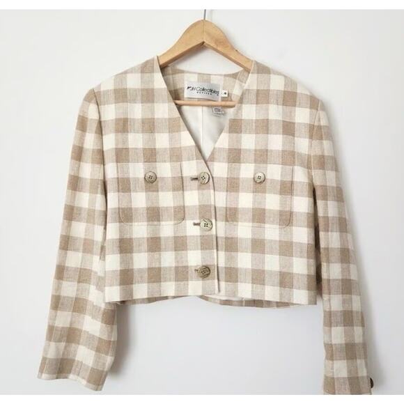 JH Collectibles Jackets & Blazers - Vintage JH Collectibles 100% Linen Gingham Cropped Women Blazer Size 12